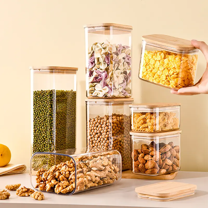 Bình lưu trữ bằng nhựa có nắp gỗ